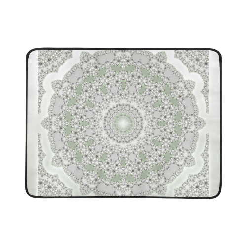 Kaleidoscope Fractal Mandala Frame Grey Green Beach Mat 78"x 60"