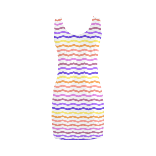 Colorfull Zig Zag Pattern Chevron White Medea Vest Dress (Model D06)