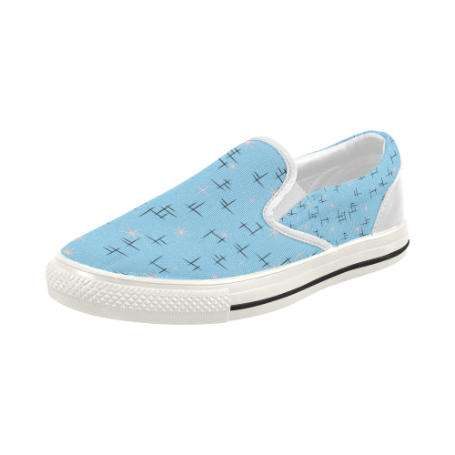 Atomic Age Lines and Pink Stars on Baby Blue Women's Slip-on Canvas Shoes (Model 019)