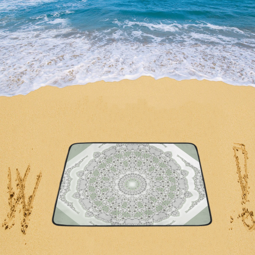 Kaleidoscope Fractal Mandala Frame Grey Green Beach Mat 78"x 60"