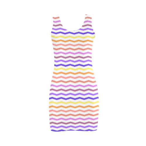 Colorfull Zig Zag Pattern Chevron White Medea Vest Dress (Model D06)