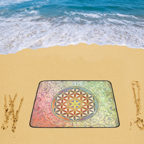 FLOWER OF LIFE vintage ornaments green red Beach Mat 78"x 60"