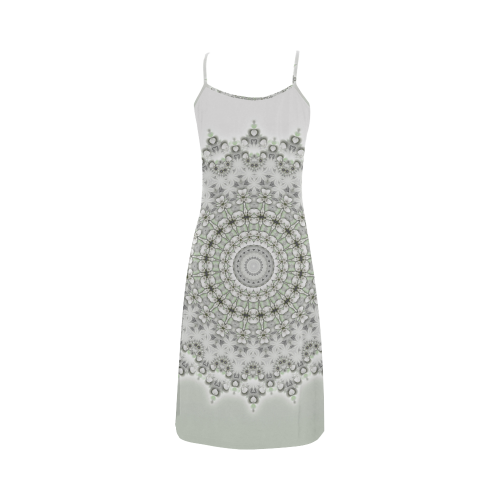 Kaleidoscope Fractal Mandala Grey Green Alcestis Slip Dress (Model D05)