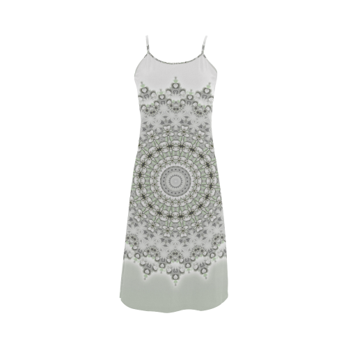 Kaleidoscope Fractal Mandala Grey Green Alcestis Slip Dress (Model D05)