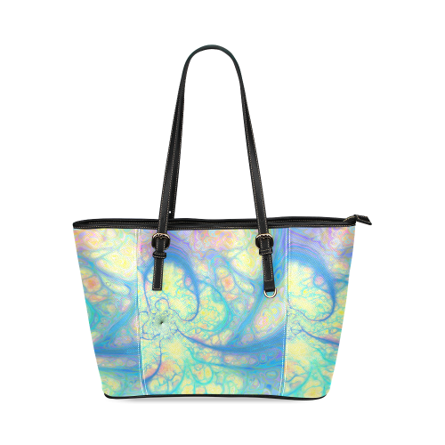 Blue Angel, Abstract Cosmic Azure Lemon Leather Tote Bag/Small (Model 1640)