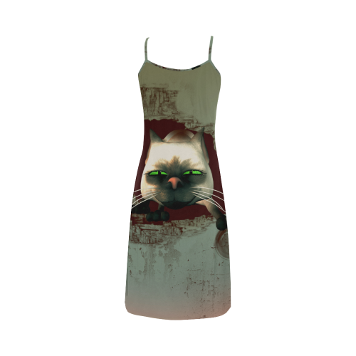 Funny, cute cartoon cat Alcestis Slip Dress (Model D05)