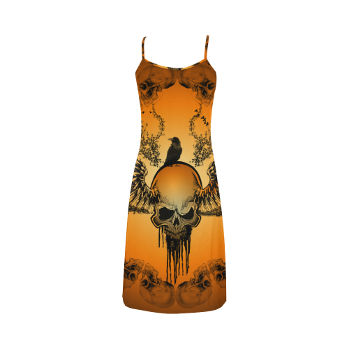 Amazing skull with crow Alcestis Slip Dress (Model D05)
