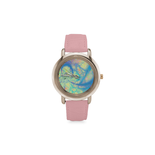 Blue Angel, Abstract Cosmic Azure Lemon Women's Rose Gold Leather Strap Watch(Model 201)