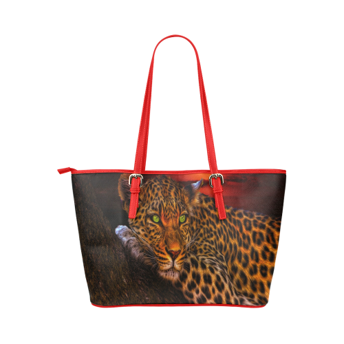 Leopard Sunset Leather Tote Bag/Large (Model 1651)