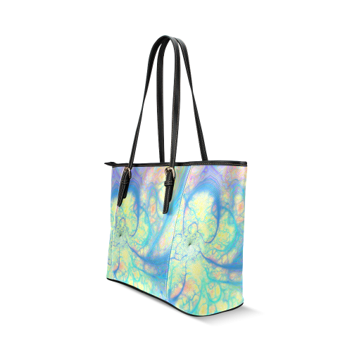 Blue Angel, Abstract Cosmic Azure Lemon Leather Tote Bag/Large (Model 1640)