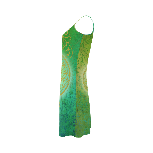 Symbol FLOWER OF LIFE vintage gold green Alcestis Slip Dress (Model D05)