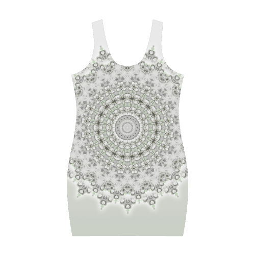 Kaleidoscope Fractal Mandala Grey Green Medea Vest Dress (Model D06)