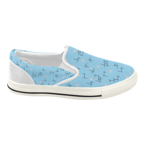 Atomic Age Lines and Pink Stars on Baby Blue Women's Slip-on Canvas Shoes (Model 019)