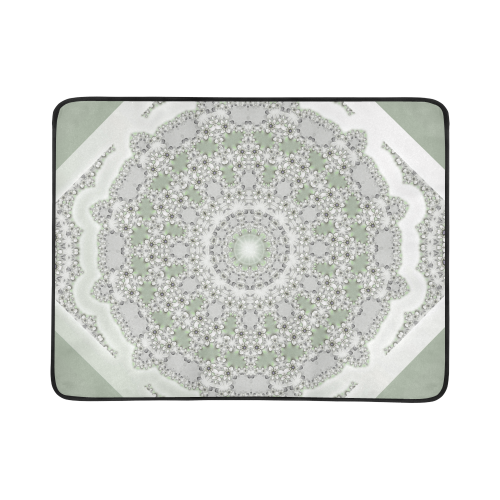 Kaleidoscope Fractal Mandala Frame Grey Green Beach Mat 78"x 60"