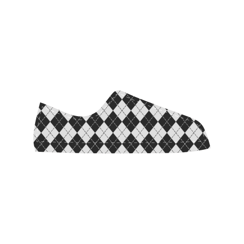 Black and White Argyle Men's Classic Canvas Shoes (Model 018)