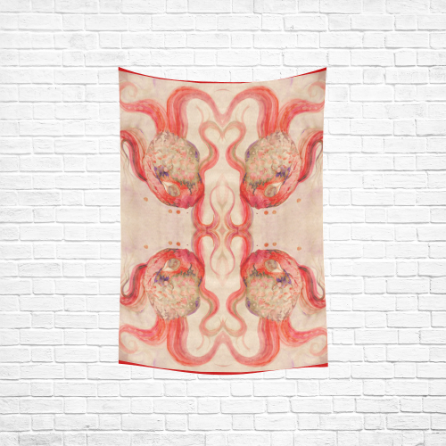 4 poissons rouge Cotton Linen Wall Tapestry 40"x 60"