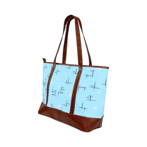 Abstract Lines and Pink Stars on Baby Blue Retro Tote Handbag (Model 1642)