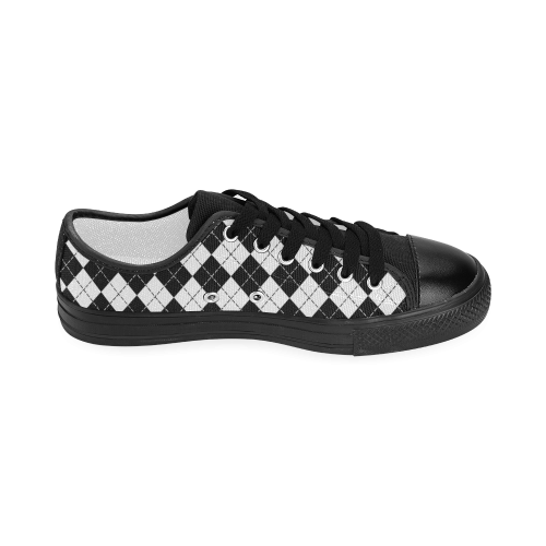 Black and White Argyle Men's Classic Canvas Shoes (Model 018)