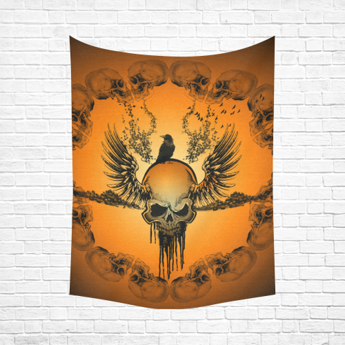 Amazing skull with crow Cotton Linen Wall Tapestry 60"x 80"