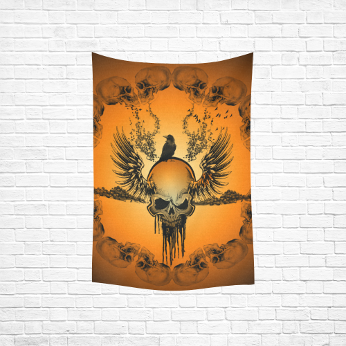 Amazing skull with crow Cotton Linen Wall Tapestry 40"x 60"