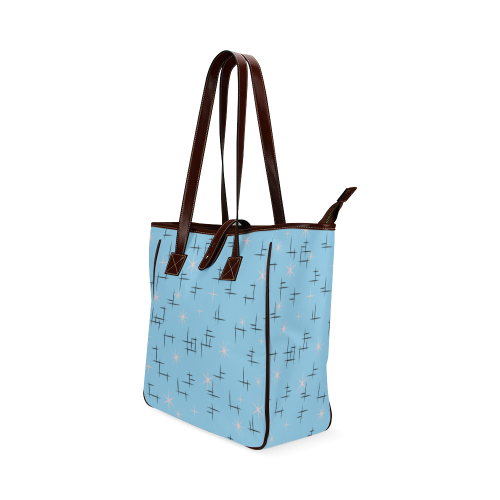 Abstract Lines and Pink Stars on Baby Blue Retro Classic Tote Bag (Model 1644)