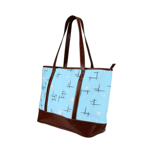 Abstract Lines and Pink Stars on Baby Blue Retro Tote Handbag (Model 1642)