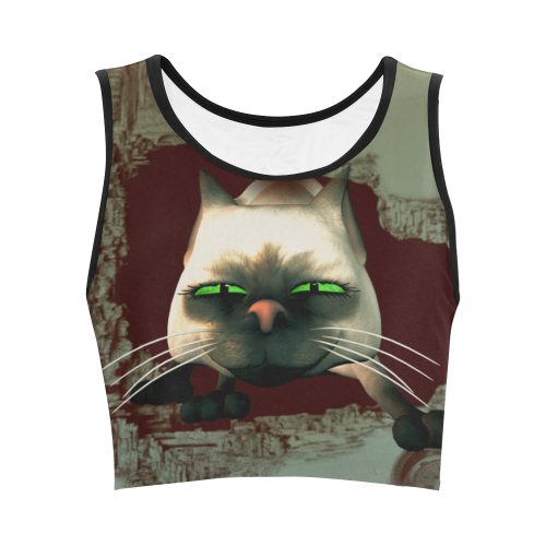 Funny, cute cartoon cat Women's Crop Top (Model T42)