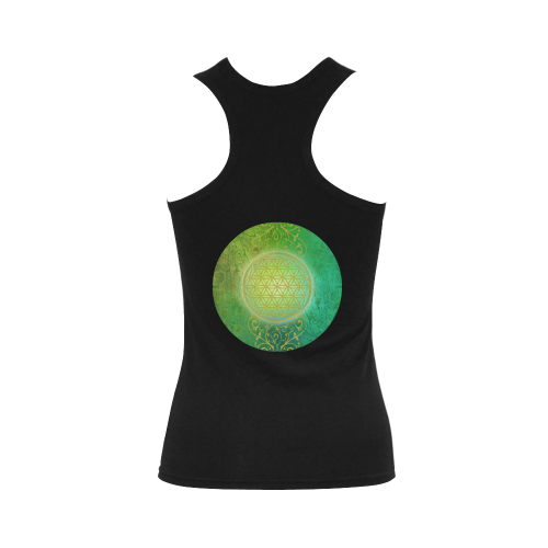 Symbol FLOWER OF LIFE vintage gold green Women's Shoulder-Free Tank Top (Model T35)