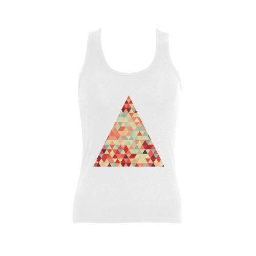 Modern Hipster TRINAGLES pattern red blue beige Women's Shoulder-Free Tank Top (Model T35)