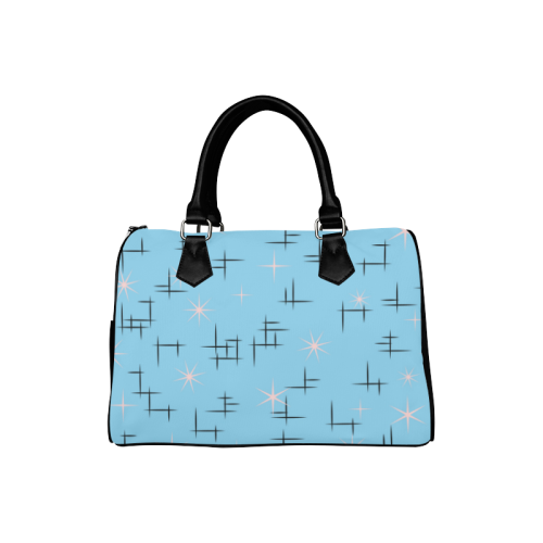 Abstract Lines and Pink Stars on Baby Blue and Black Retro Boston Handbag (Model 1621)