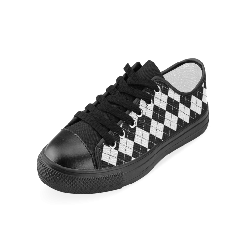 Black and White Argyle Men's Classic Canvas Shoes (Model 018)