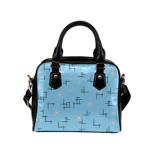Pink Stars and Abstract Pattern on Black and Blue Shoulder Handbag (Model 1634)