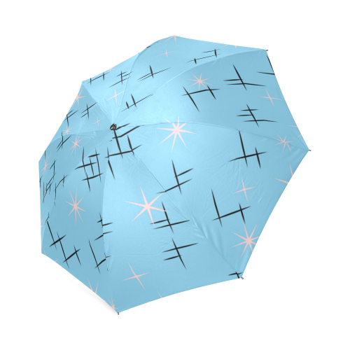 Retro Lines and Pink Stars on Baby Blue Foldable Umbrella (Model U01)