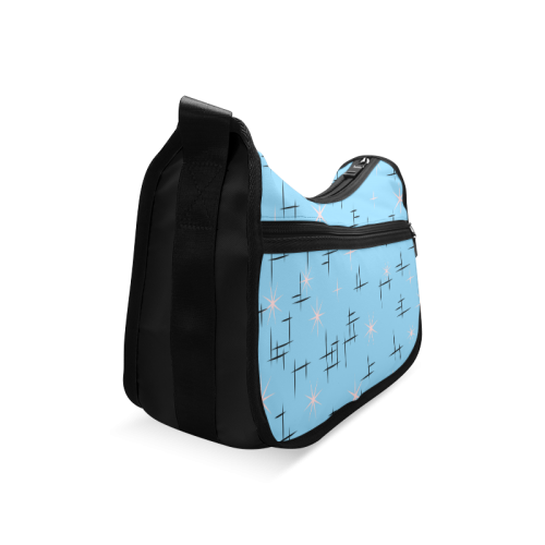 Abstract Lines and Pink Retro Stars on Baby Blue and Black Crossbody Bags (Model 1616)