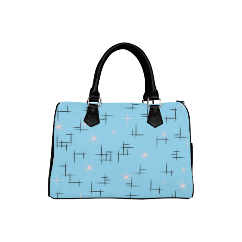 Abstract Lines and Pink Stars on Baby Blue and Black Retro Boston Handbag (Model 1621)