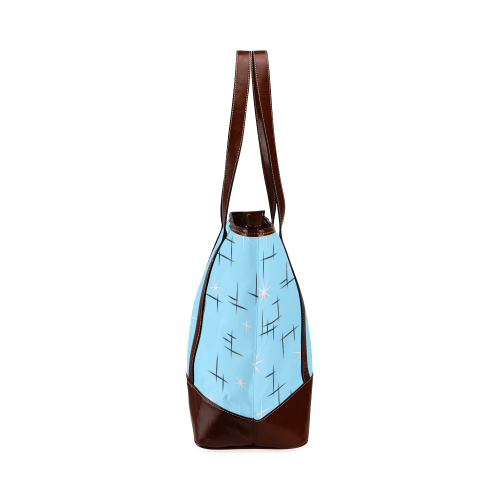 Abstract Lines and Pink Stars on Baby Blue Retro Tote Handbag (Model 1642)