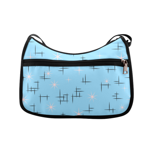 Abstract Lines and Pink Retro Stars on Baby Blue and Black Crossbody Bags (Model 1616)