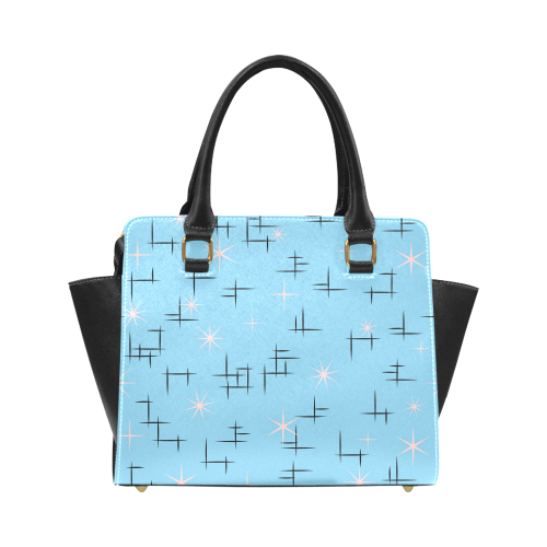 Abstract Lines and Pink Stars Baby Blue Retro Classic Shoulder Handbag (Model 1653)