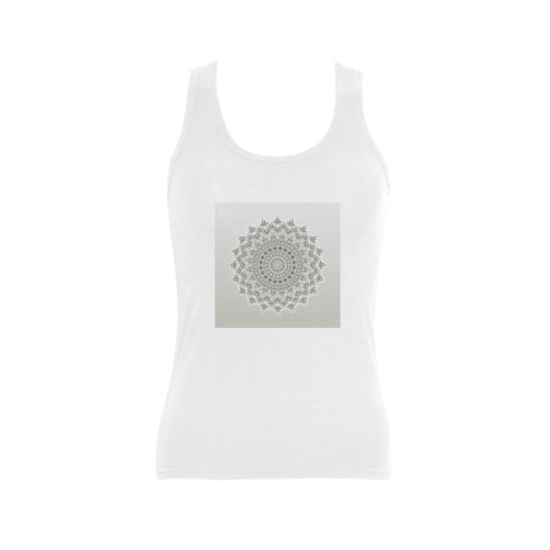 Kaleidoscope Fractal Mandala Grey Green Women's Shoulder-Free Tank Top (Model T35)