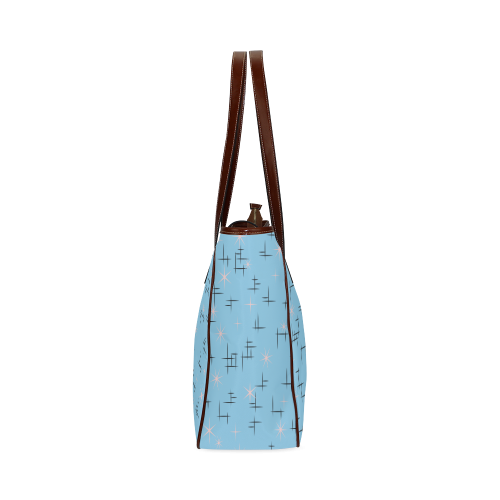 Abstract Lines and Pink Stars on Baby Blue Retro Classic Tote Bag (Model 1644)