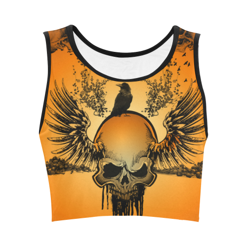 Amazing skull with crow Women's Crop Top (Model T42)