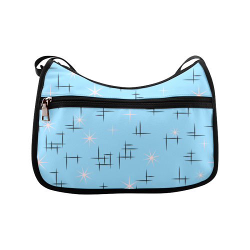 Abstract Lines and Pink Retro Stars on Baby Blue and Black Crossbody Bags (Model 1616)