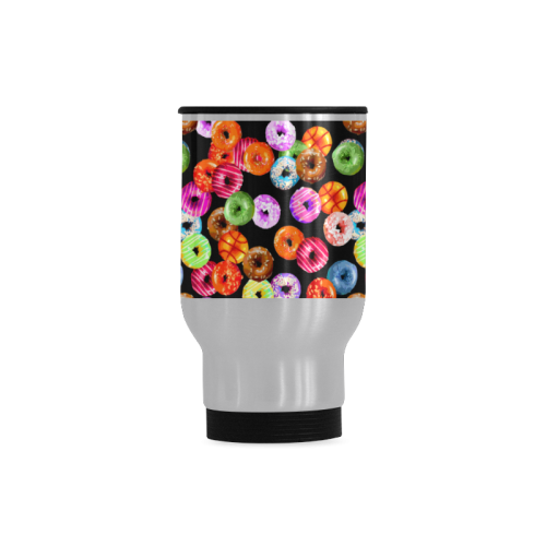 Colorful Yummy DONUTS pattern Travel Mug (Silver) (14 Oz)