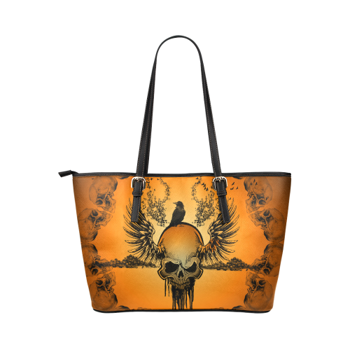 Amazing skull with crow Leather Tote Bag/Large (Model 1651)