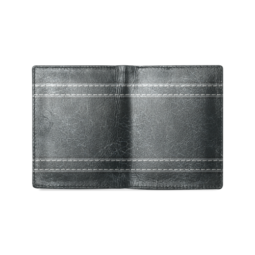 Black  Crackling With Stitching Men's Leather Wallet (Model 1612)