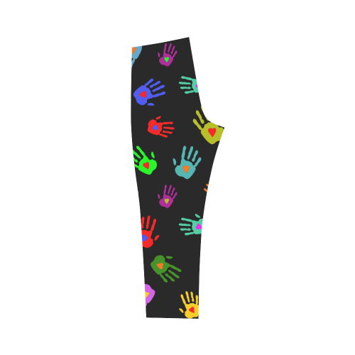 Multicolored HANDS with HEARTS love pattern Capri Legging (Model L02)