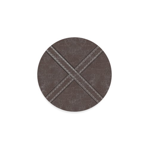 Brown Crackling Pattern 'X' Stitching Round Coaster