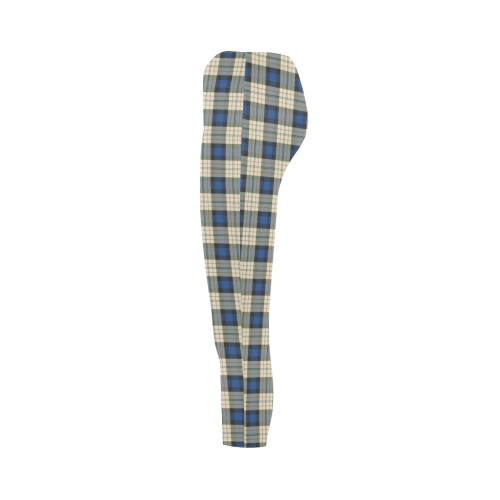 Classic Tartan Squares Fabric - blue beige Capri Legging (Model L02)