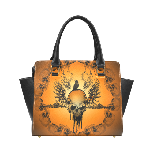 Amazing skull with crow Rivet Shoulder Handbag (Model 1645)