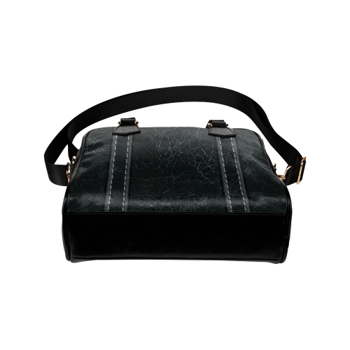 Black  Crackling With Stitching Shoulder Handbag (Model 1634)
